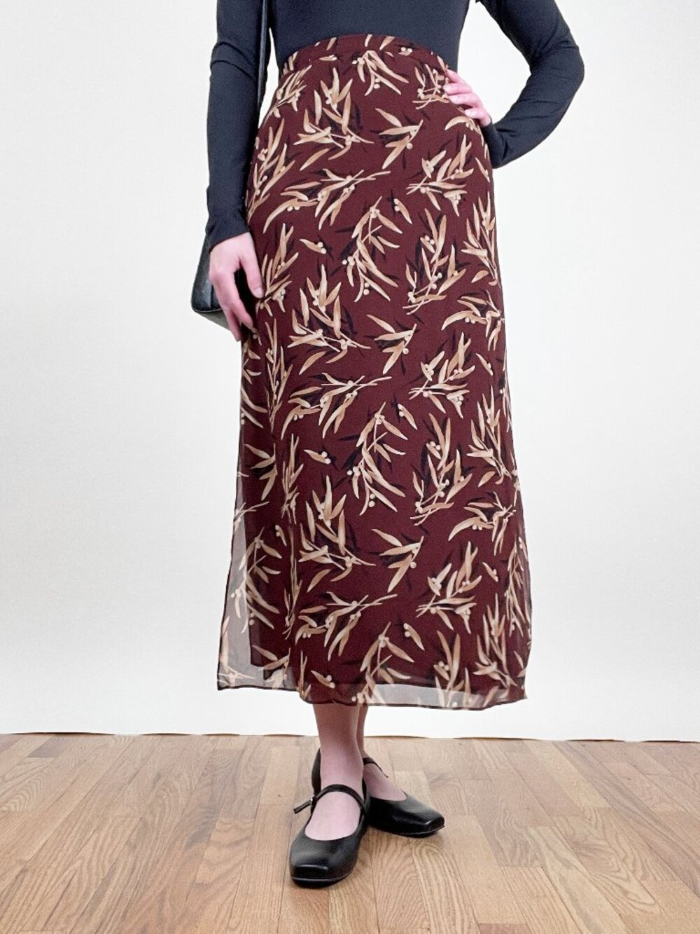 Vintage 90s Liz Claiborne Flowy Midi Maxi Skirt Column Straight Boho Print 1990s